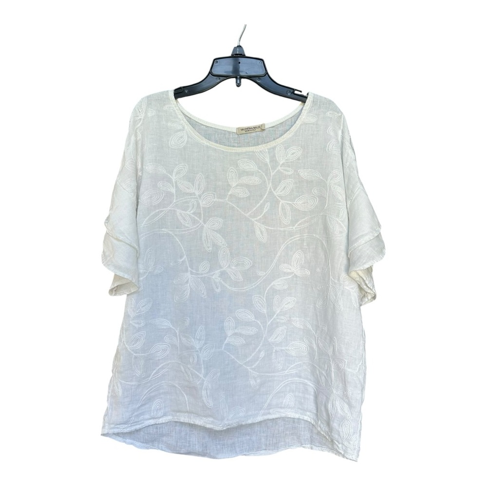 Valentina Naldi White Embroidered Linen Top | Made in Italy | S